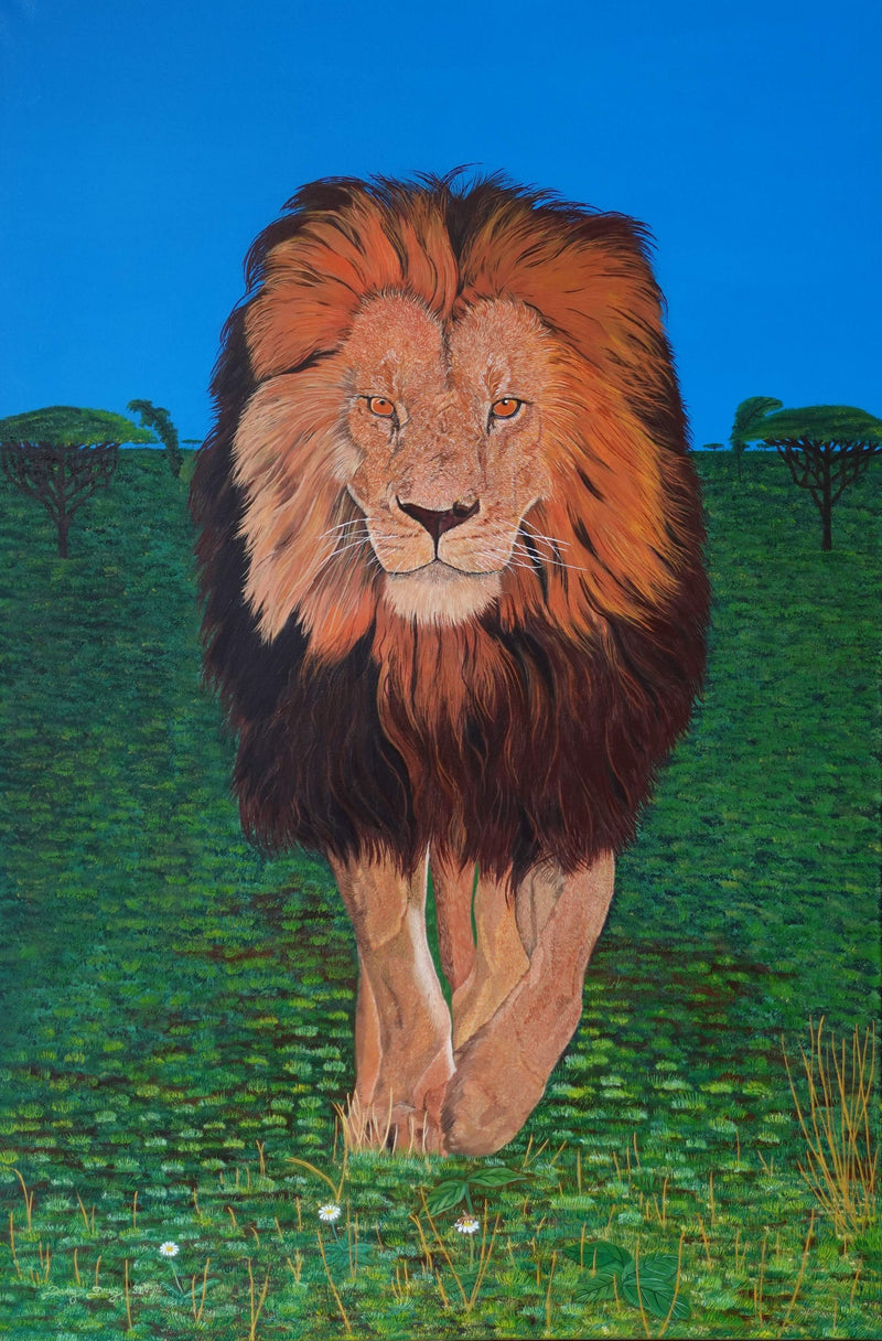 Sa Majesté le Lion en Marche | Peinture à l’huile | Animalière | Daniel Ducarmel